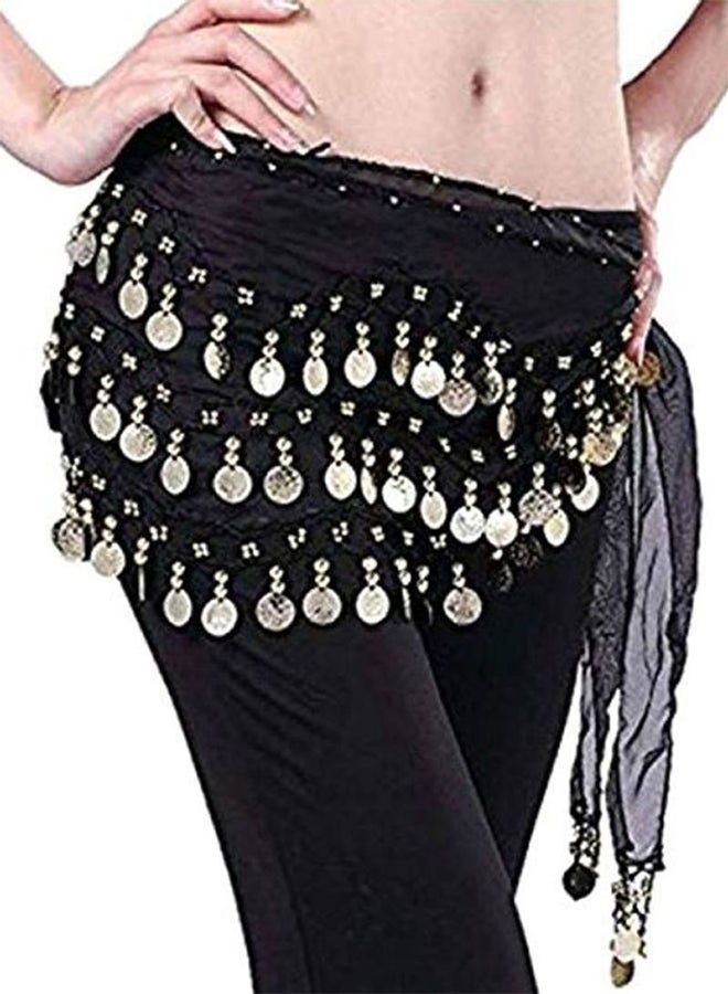 yongsheng Belly Dance Wrap Belt Skirt Black With Gold Coins ，Belly Dance Hip Scarf, Belly Dancing Skirt with 72 Gold Coins, Belly Dancer Belt Scarf Skirt for Women  - Image 2