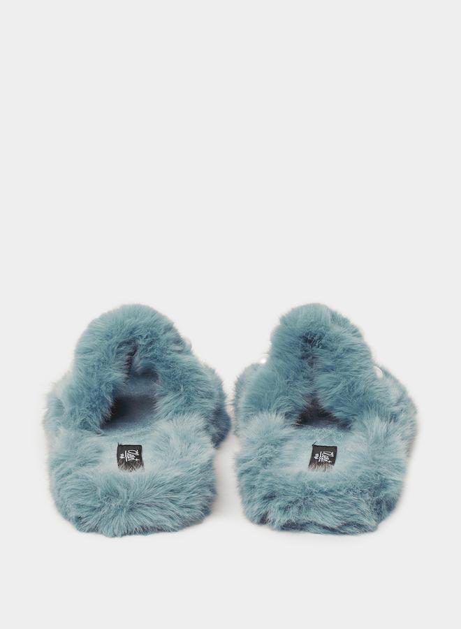 Closet Pearl Detail Faux Fur Bedroom Slippers - Image 5