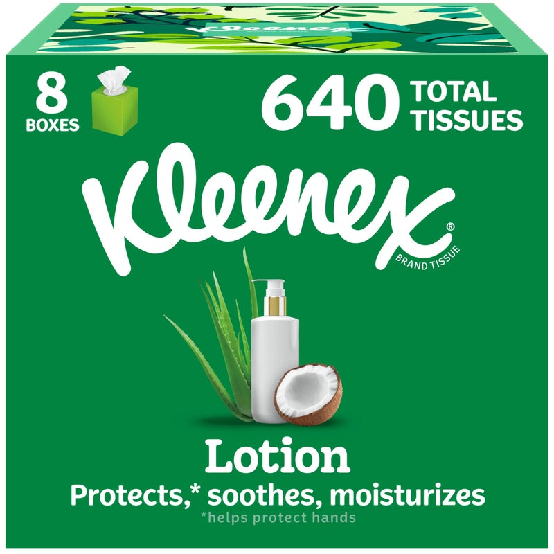 Kleenex Lotion Facial Tissues with Coconut Oil, 8 Cube Boxes, 80 Tissues Per Box, 3-Ply - Image 1