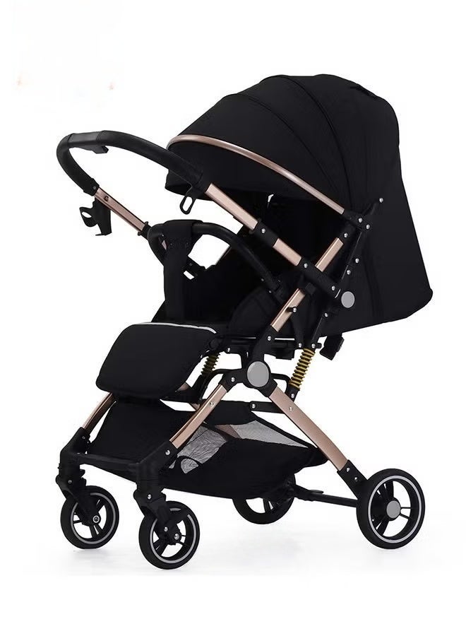 Nadrab Reversible Trip Baby Stroller, Forward & Parent Facing Seat, Shock Absorber, Extra Wide Canopy, 5-Point Safety Harness, Reversible Handlebar, Easy Fold Pram for 0-36 Months Infant, Black - Image 1