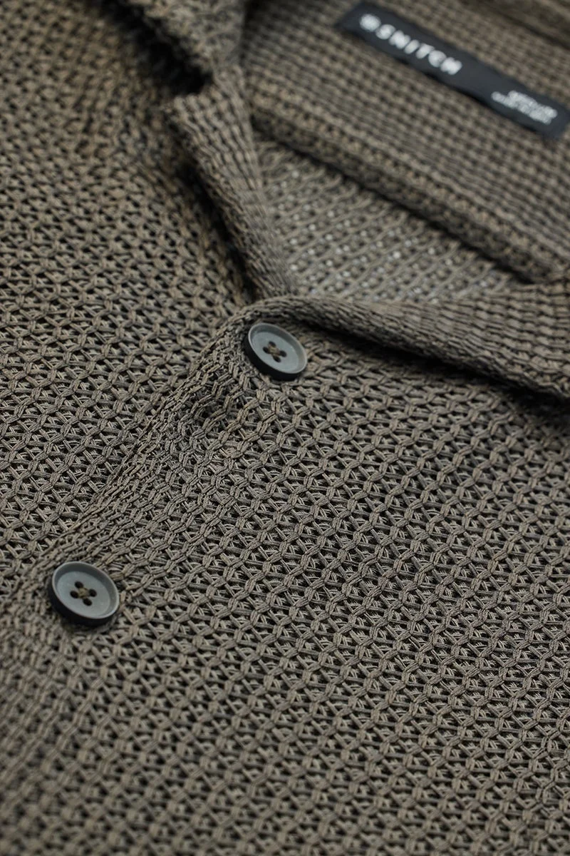 سنيتش قميص كروشيه بقصة صندوقية بلون رمادي داكن