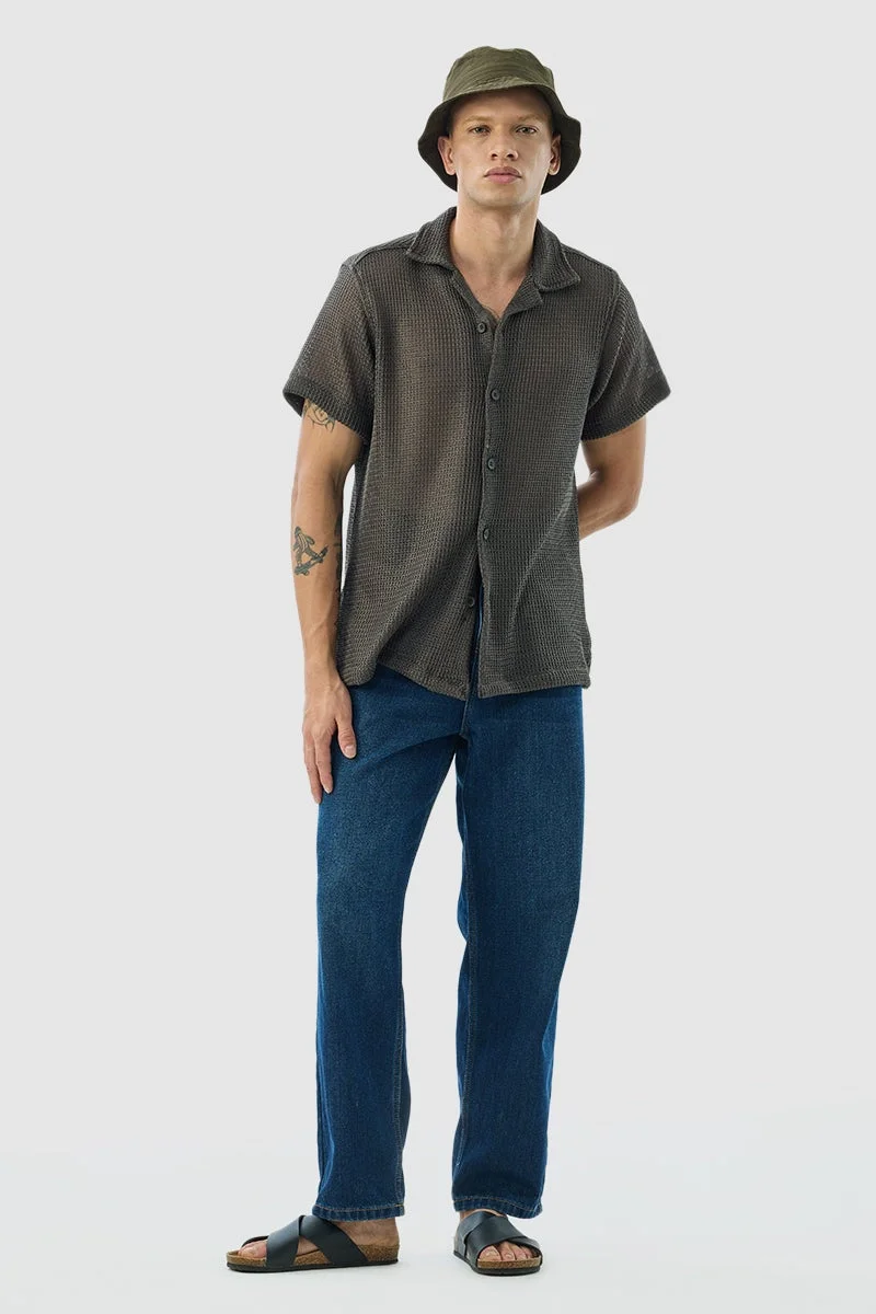 SNITCH Grey Dark Grey Box Fit Crochet Shirt for Men | Best Price UAE