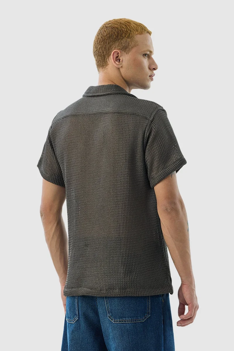 SNITCH Grey Dark Grey Box Fit Crochet Shirt for Men | Best Price UAE