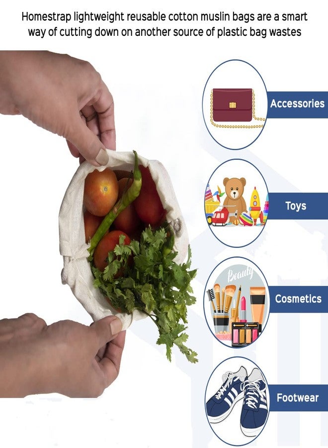 Nirvik 100% Cotton Set of 6 Reusable Fridge Storage Bags for Vegetables and Fruits Quality Multipurpose Eco Friendly (2 Large, 2 Medium & 2 Small Size Bags) - Image 3
