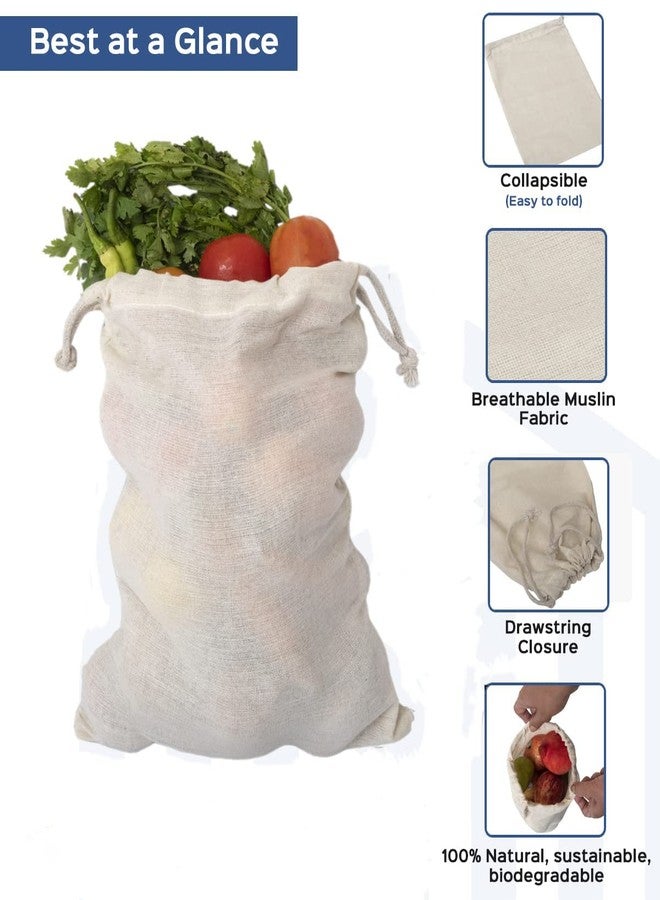 Nirvik 100% Cotton Set of 6 Reusable Fridge Storage Bags for Vegetables and Fruits Quality Multipurpose Eco Friendly (2 Large, 2 Medium & 2 Small Size Bags) - Image 4