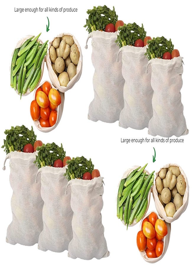 Nirvik 100% Cotton Set of 6 Reusable Fridge Storage Bags for Vegetables and Fruits Quality Multipurpose Eco Friendly (2 Large, 2 Medium & 2 Small Size Bags) - Image 5
