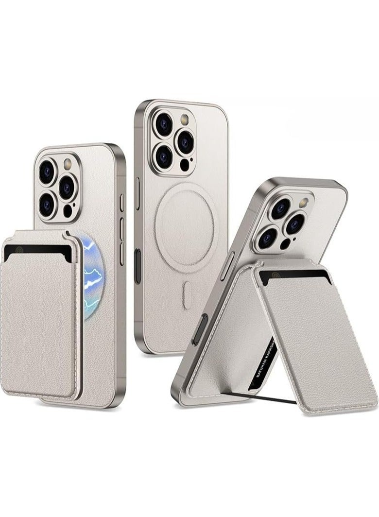 General Leather Phone Case Compatible with IPhone 16 Pro Max Case, Magnetic Back Sticker Split Card Package Card Sleeve Cover, Built In Magnetic Attraction and With Bracket 