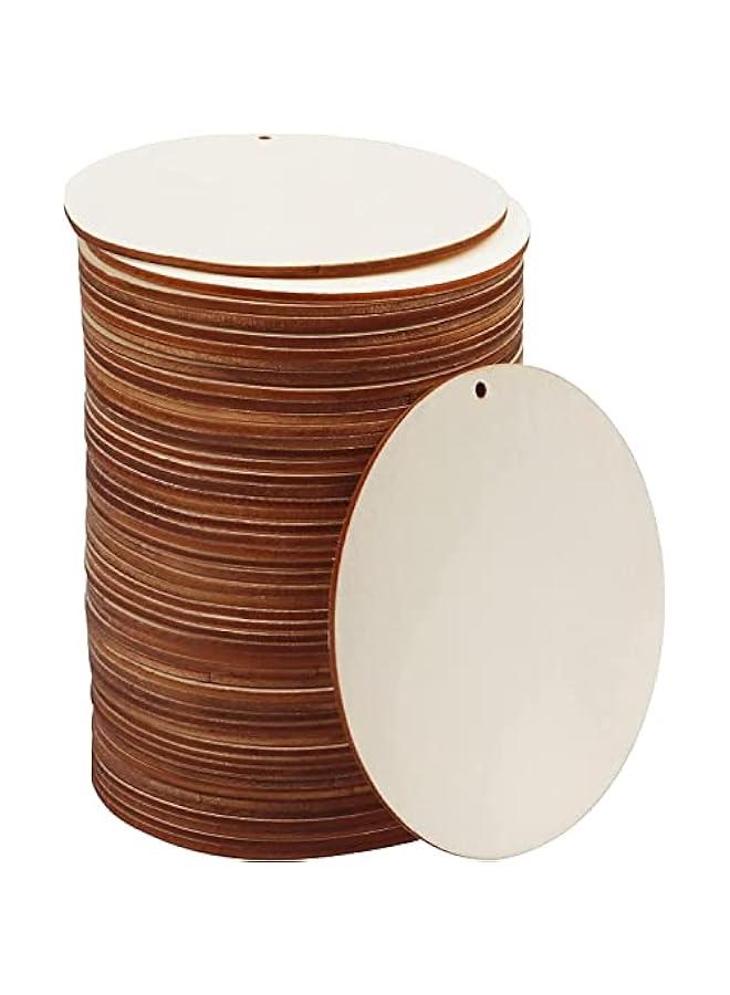 Arabest 100 PCS 4 Inch Wood Circles for Crafts – Round Blank Discs with Holes, Unfinished Wooden Cutouts for DIY, Painting, Staining, Coasters, Home Decor,Laser Engraving Sign Blanks, Ornament Tags - Image 1