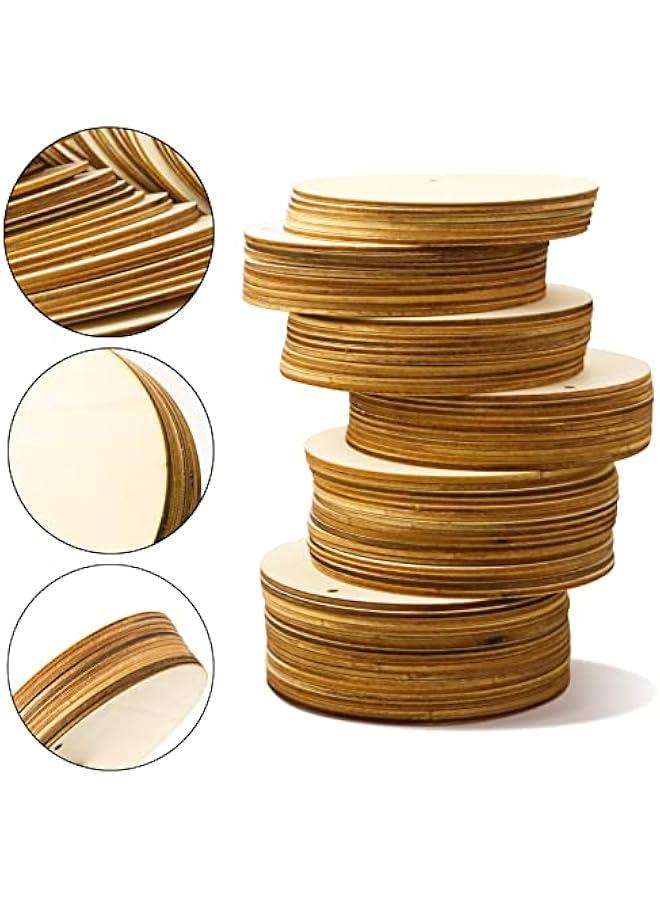 Arabest 100 PCS 4 Inch Wood Circles for Crafts – Round Blank Discs with Holes, Unfinished Wooden Cutouts for DIY, Painting, Staining, Coasters, Home Decor,Laser Engraving Sign Blanks, Ornament Tags - Image 3