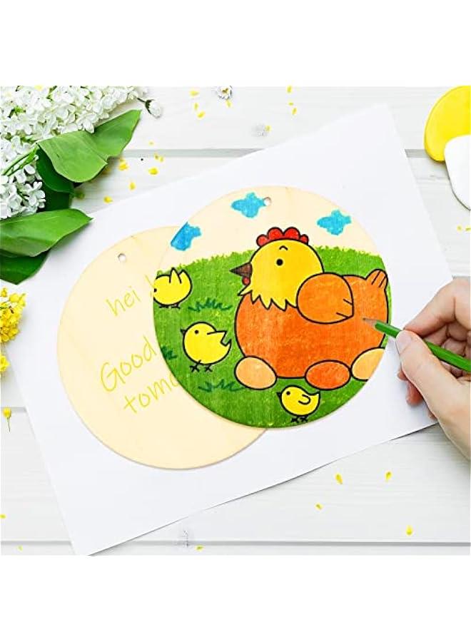Arabest 100 PCS 4 Inch Wood Circles for Crafts – Round Blank Discs with Holes, Unfinished Wooden Cutouts for DIY, Painting, Staining, Coasters, Home Decor,Laser Engraving Sign Blanks, Ornament Tags - Image 4