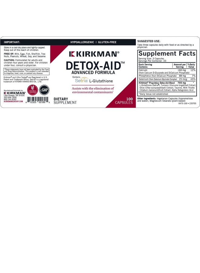 Kirkman - Detox-Aid Advanced Formula - 100 Capsules - Antioxidant Support - Helps Remove Toxins - Hypoallergenic - Image 3