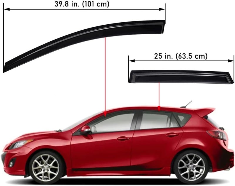 Lightronic WV94325 Tape-on Side Window Visor Deflector Rain Guard, Dark Smoke, 4 PCS Set for 2010-2013 Mazda 3 Hatchback - Image 2