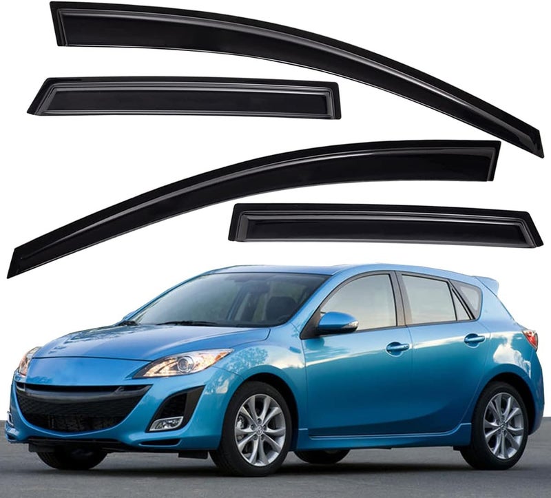 Lightronic WV94325 Tape-on Side Window Visor Deflector Rain Guard, Dark Smoke, 4 PCS Set for 2010-2013 Mazda 3 Hatchback - Image 1