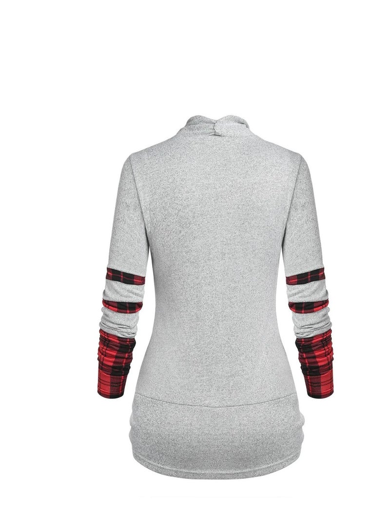 Loquat Europe And The United States Popular Plaid Spliced Long Sleeved Hoodie - Image 2