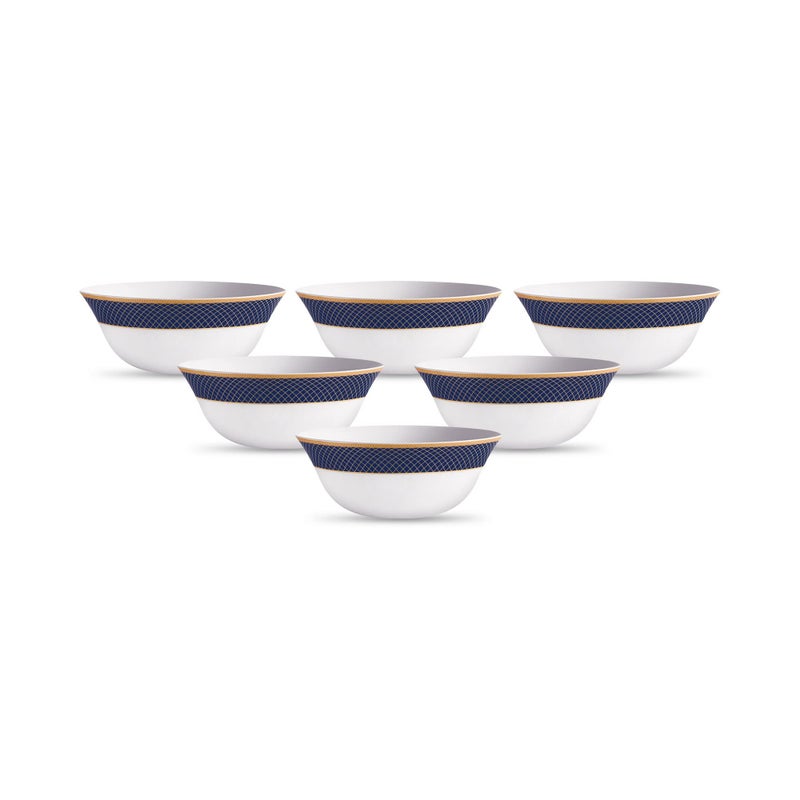La Opala Diva Sovrana Collection Opal Glass Crockery | Vegetable Bowl 180 ml Set of 6 Regent Blue | Bowls for dal & Condiments | Microwave Safe | 100% Vegetarian | Extra Strong | Super Light & White - Image 1