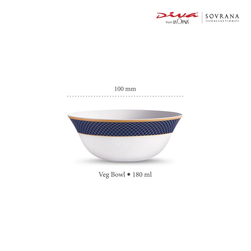 La Opala Diva Sovrana Collection Opal Glass Crockery | Vegetable Bowl 180 ml Set of 6 Regent Blue | Bowls for dal & Condiments | Microwave Safe | 100% Vegetarian | Extra Strong | Super Light & White - Image 2