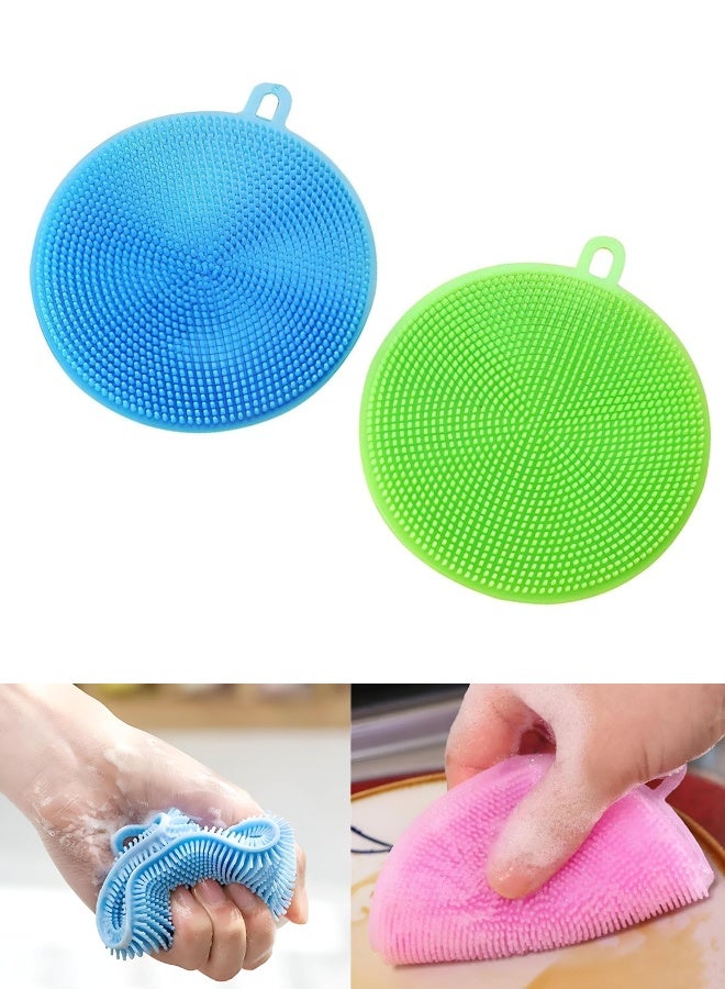 إسفنجات سيليكون مزدوجة الجوانب قابلة لإعادة الاستخدام - مضادة للبكتيريا، غير قابلة للخدش، لتنظيف الخضراوات والفواكه والأطباق - قطعتان - Image 1