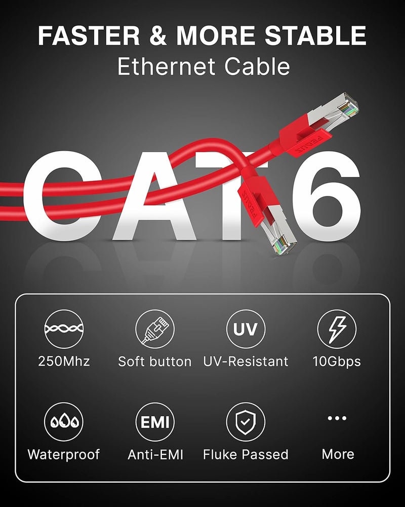 FEDUS Cat6 Ethernet Cable, 30M High Speed 550MHZ / 10 Gigabit Speed UTP LAN Cable, Network Cable Internet Cable RJ45 Cable LAN Wire, Patch Computer Cord Gigabit Category 6 Wires for Modem, Router Red - Image 3