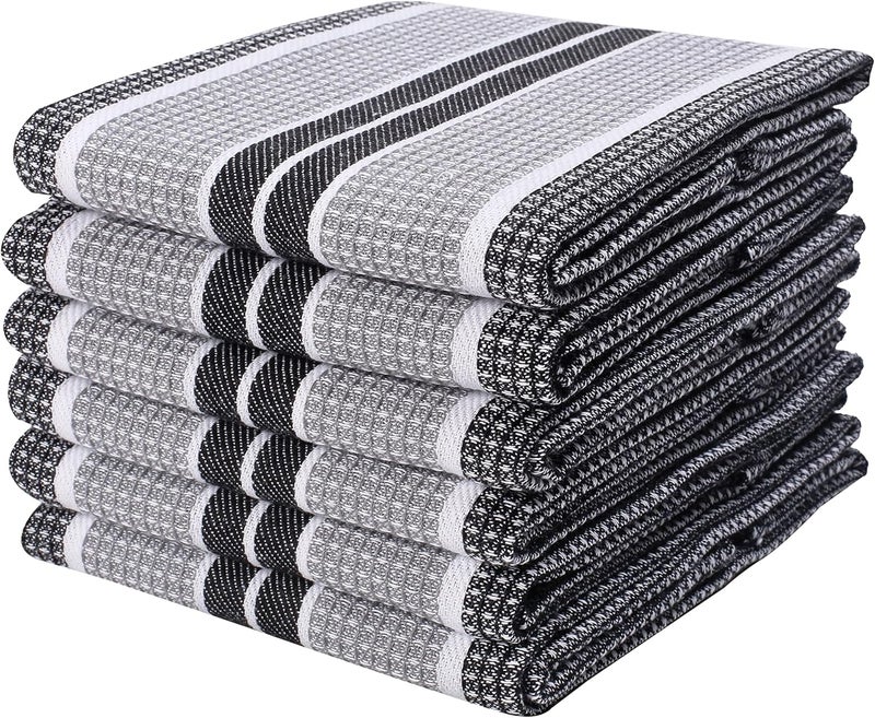 Goroly Home Kitchen Towels 18x28 Inch Set of 6 Honey Comb Design Super Absorbent Quick Dry Soft 100 Cotton Dish Towels for Wiping Hands Drying Dishes Cleaning Dishcloths Set  Black Grey - Image 1