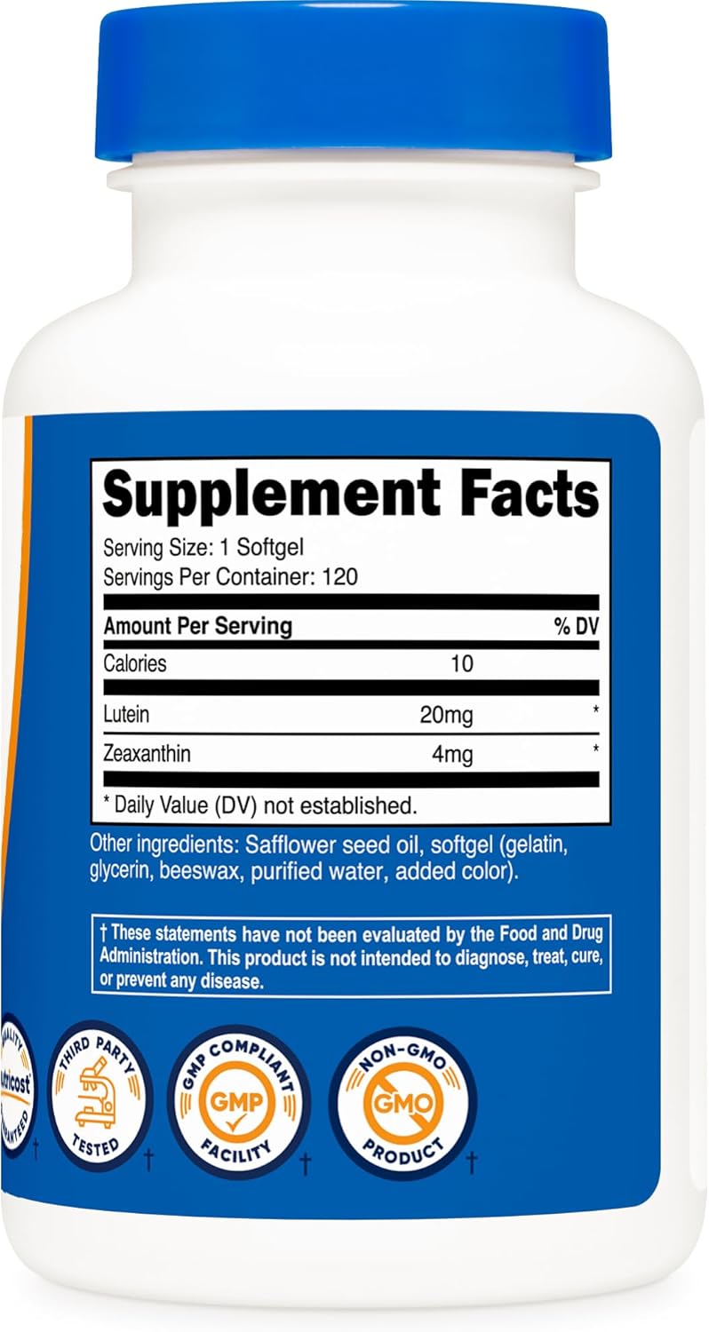 Nutricost نوتريكوست زياكسانثين مع لوتين 20 ملغ 120 كبسولة لينة خالية من الجلوتين وغير معدلة وراثيًا - Image 5