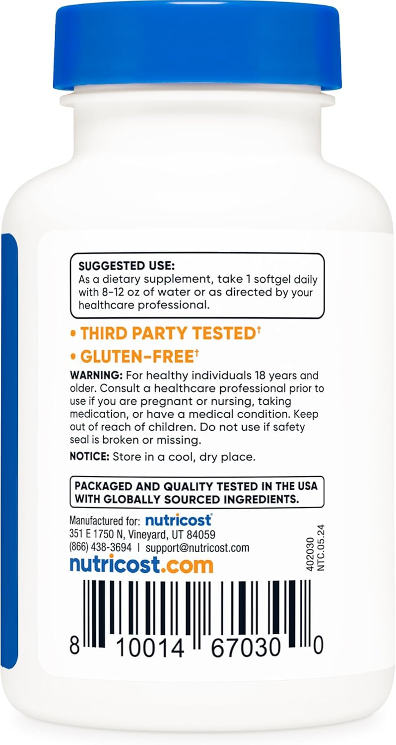 Nutricost نوتريكوست زياكسانثين مع لوتين 20 ملغ 120 كبسولة لينة خالية من الجلوتين وغير معدلة وراثيًا - Image 4