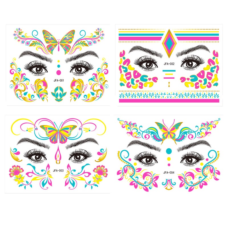Hot stamping powder fluorescent face sticker waterproof nightclub makeup dance neon luminous sticker  4pc - Image 1
