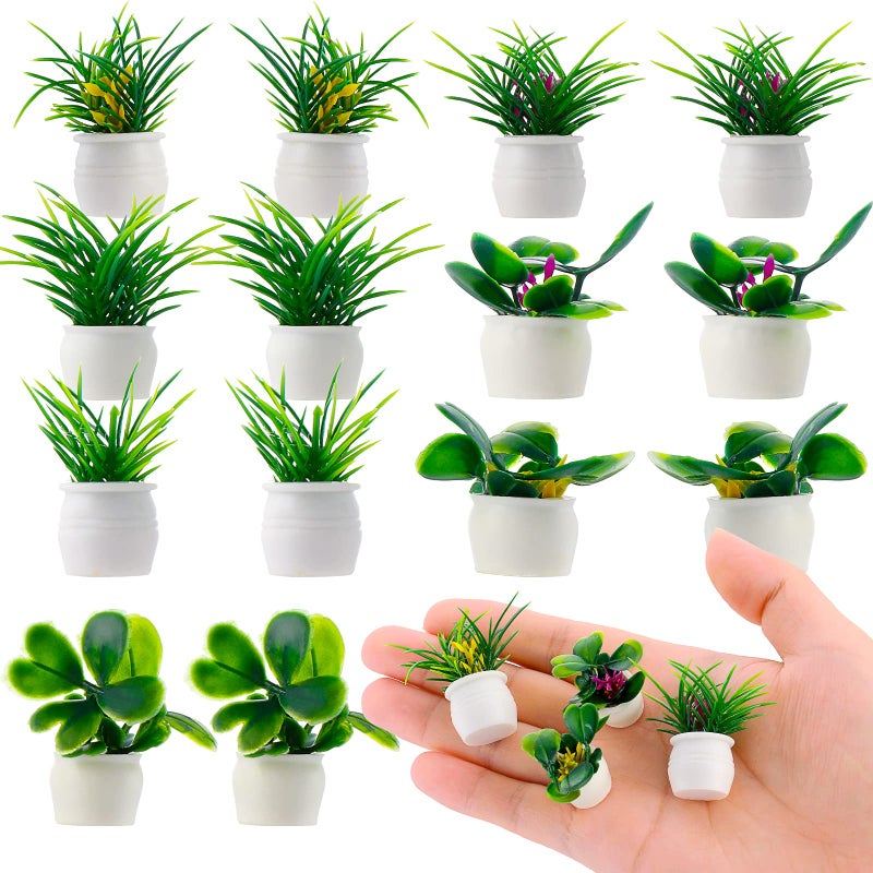cobee Miniature Dollhouse Plant Set,14 Pieces Dolls House Bonsai Plant 1:12 Mini Garden Potted Plants Tiny Flower Model Greenery Ornament Fairy Garden Dollhouse Accessories Decoration - Image 1
