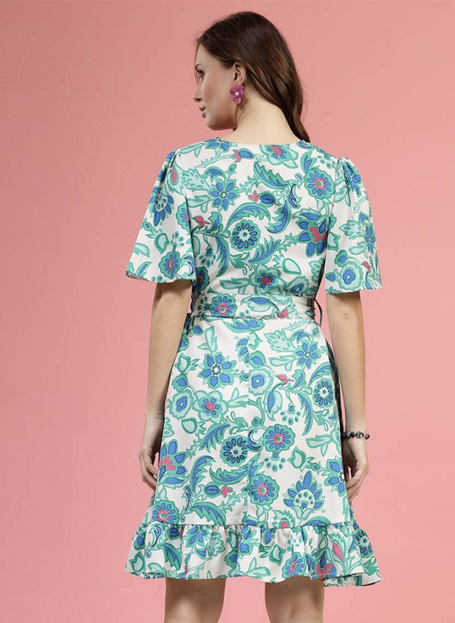 PlusS Floral Printed V-Neck Fit & Flare Dress for Women - Image 5