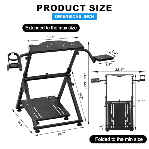 CXRCY Racing Wheel Stand with Cup Holder Height Adjustable & Foldable Steering Wheel Stand Compatible with Logitech G920 G29 G27 G25 Gaming Cockpit (Wheel and Pedals Not Included) - Image 3
