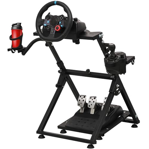 CXRCY Racing Wheel Stand with Cup Holder Height Adjustable & Foldable Steering Wheel Stand Compatible with Logitech G920 G29 G27 G25 Gaming Cockpit (Wheel and Pedals Not Included) - Image 1