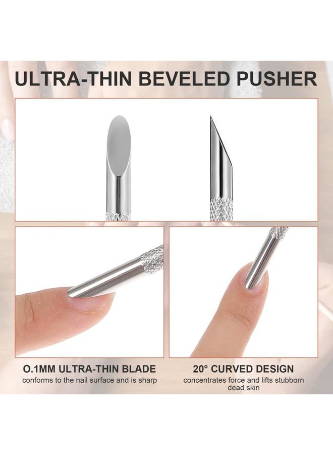 AOZUO Cuticle Pusher and Cutter Remover, Professional Dual-Ended Stainless Steel Nail Cleaner with 20 Pcs Grit Sandpaper Sheets Nail Care Polish Tool for Manicure Pedicure Nail Art - Image 2