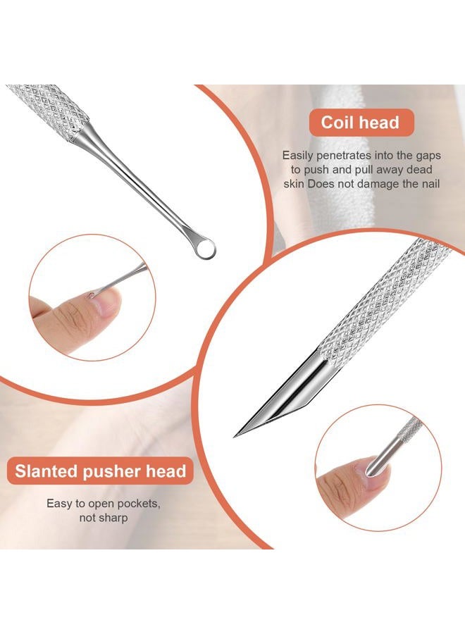 AOZUO Cuticle Pusher and Cutter Remover, Professional Dual-Ended Stainless Steel Nail Cleaner with 20 Pcs Grit Sandpaper Sheets Nail Care Polish Tool for Manicure Pedicure Nail Art - Image 3