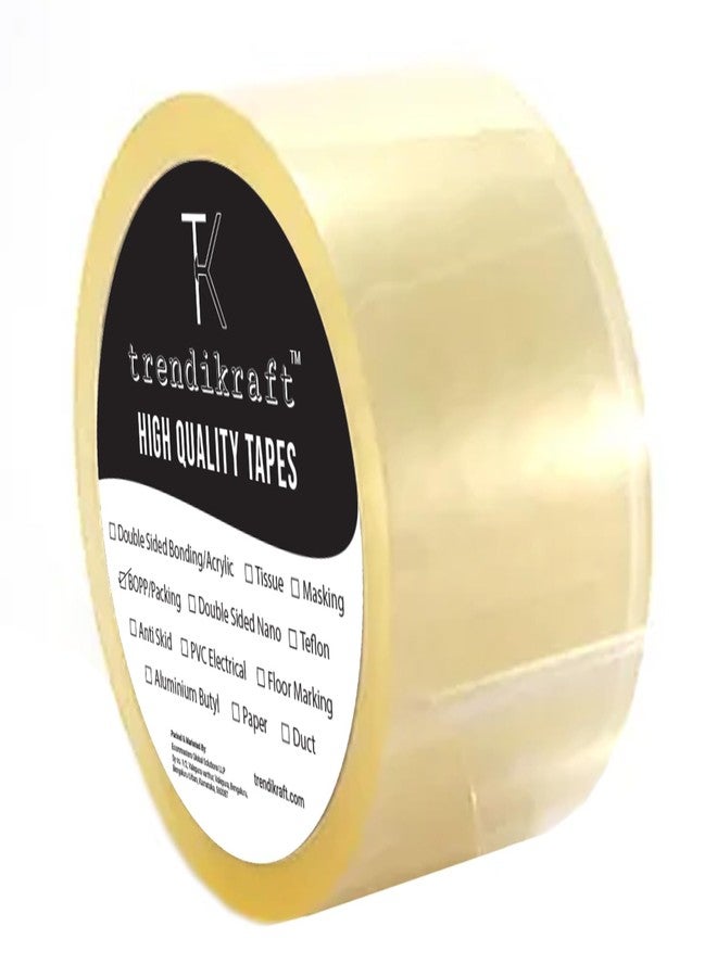 TRENDIKRAFT شريط تغليف شفاف من مادة BOPP من TRENDIKRAFT، مقاس 3 بوصات × 65 متر، عبوة من قطعة واحدة، مصنوع من مواد متينة، ذاتي اللصق، شديد التحمل، مثالي لتغليف الصناديق. - Image 1