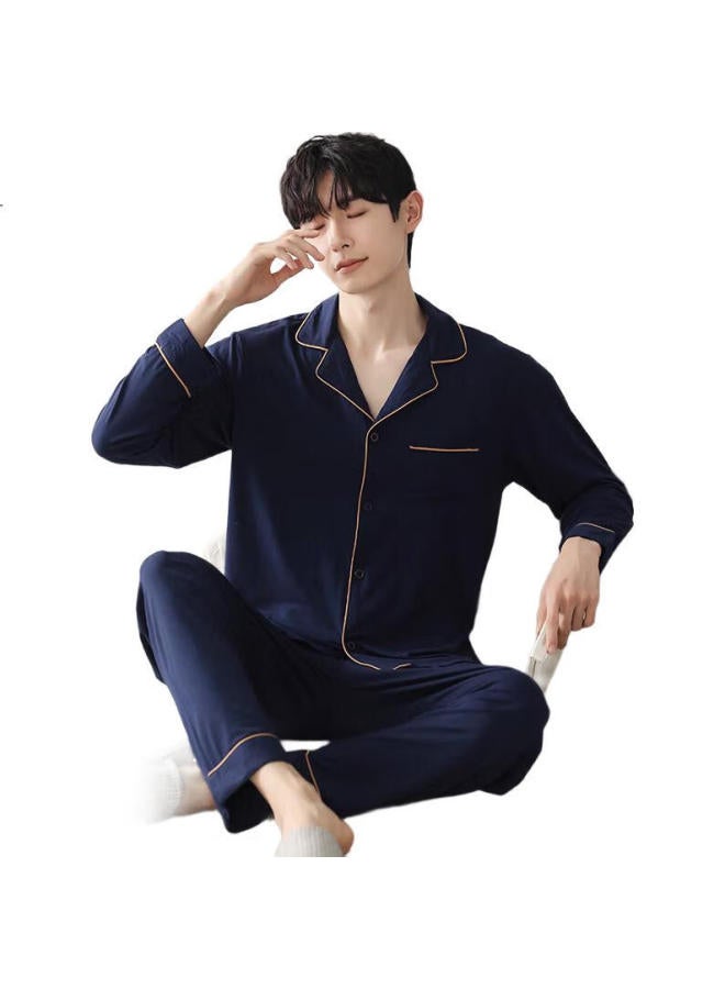 Madallo Men'S Simple And Fashionable Comfortable Skin-Friendly Cardigan Spring And Autumn Men'S Home Wear Set L - Image 3