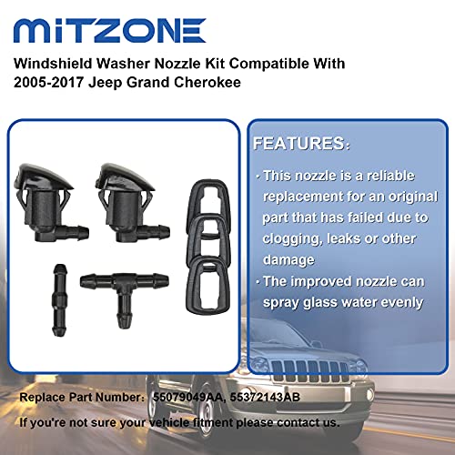 MITZONE مجموعة فوهة غسالة الزجاج الأمامي MITZONE متوافقة مع جيب جراند شيروكي 2005-2017 استبدال 55079049AA - Image 3