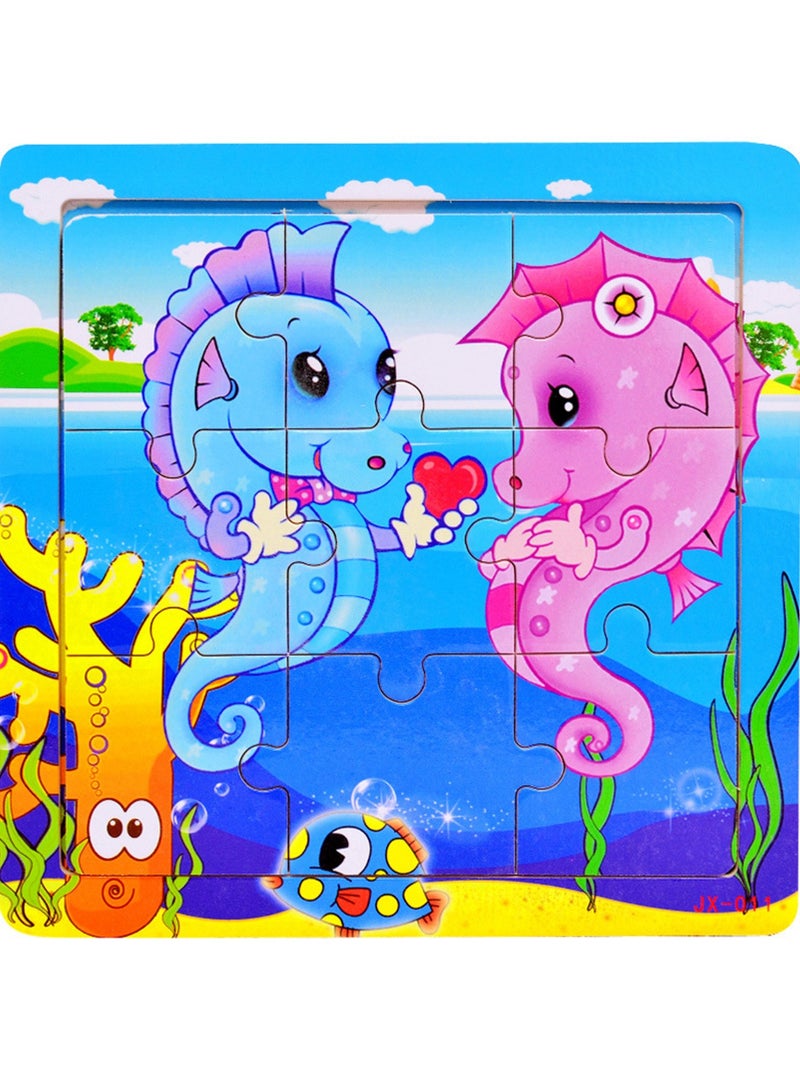 Children's Educational Wooden Cartoon Seahorse Series Jigsaw Puzzles Suitable Boys and Girls Gift Bag Pack - Image 1