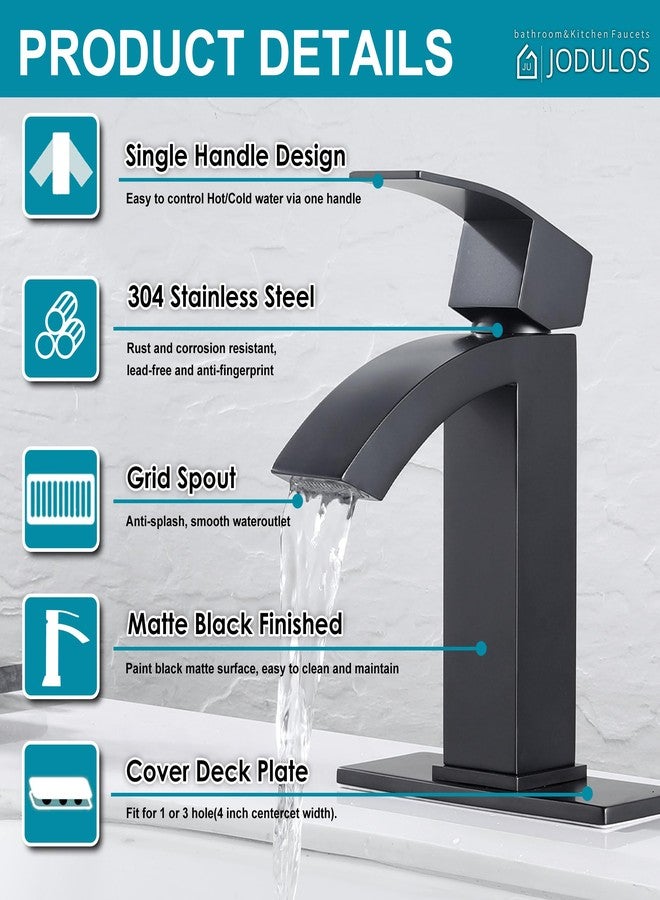 Jodulos Black Bathroom Faucet, Stainless Steel Bathroom Sink Faucet Single Hole, Lead-Free Vanity Faucet for Bathroom with cUPC Supply Hose and Pop Up Stopper JU-BS100-BK - Image 5