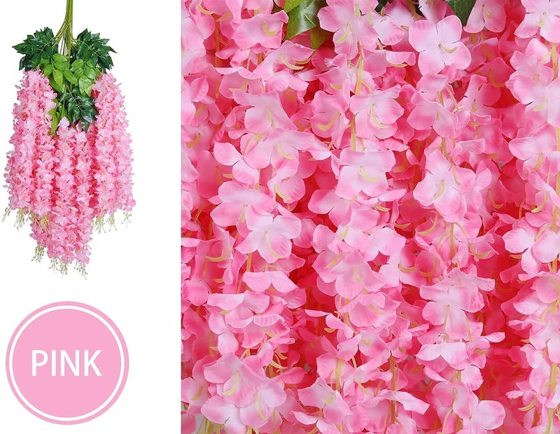 Bianco 12 Pack 3.6 Feet Artificial Fake Wisteria Vine Ratta Hanging Garland Silk Flowers String Home Party Wedding Decor (12, Pink) - Image 2