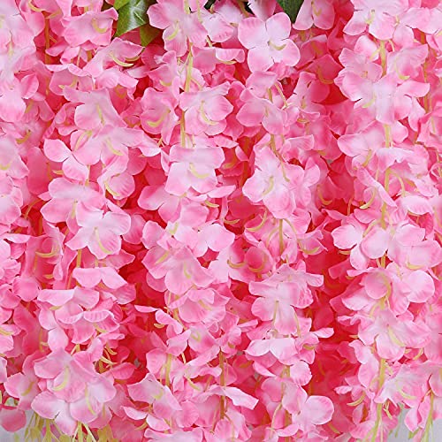 Bianco 12 Pack 3.6 Feet Artificial Fake Wisteria Vine Ratta Hanging Garland Silk Flowers String Home Party Wedding Decor (12, Pink) - Image 5
