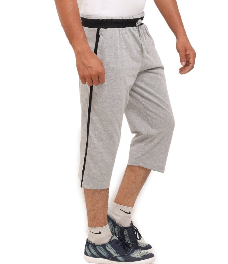 VEGO Men High Rise Cotton 3/4 Regular Fit Capri, Three Quarter Grey Melange, 34 - Image 3