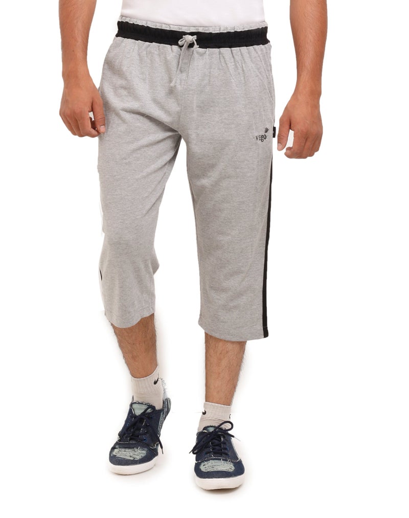 VEGO Men High Rise Cotton 3/4 Regular Fit Capri, Three Quarter Grey Melange, 34 - Image 2