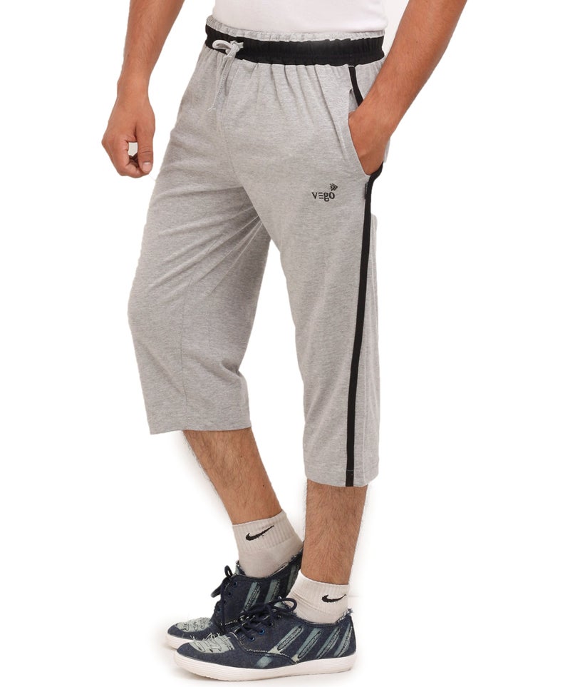VEGO Men High Rise Cotton 3/4 Regular Fit Capri, Three Quarter Grey Melange, 34 - Image 1