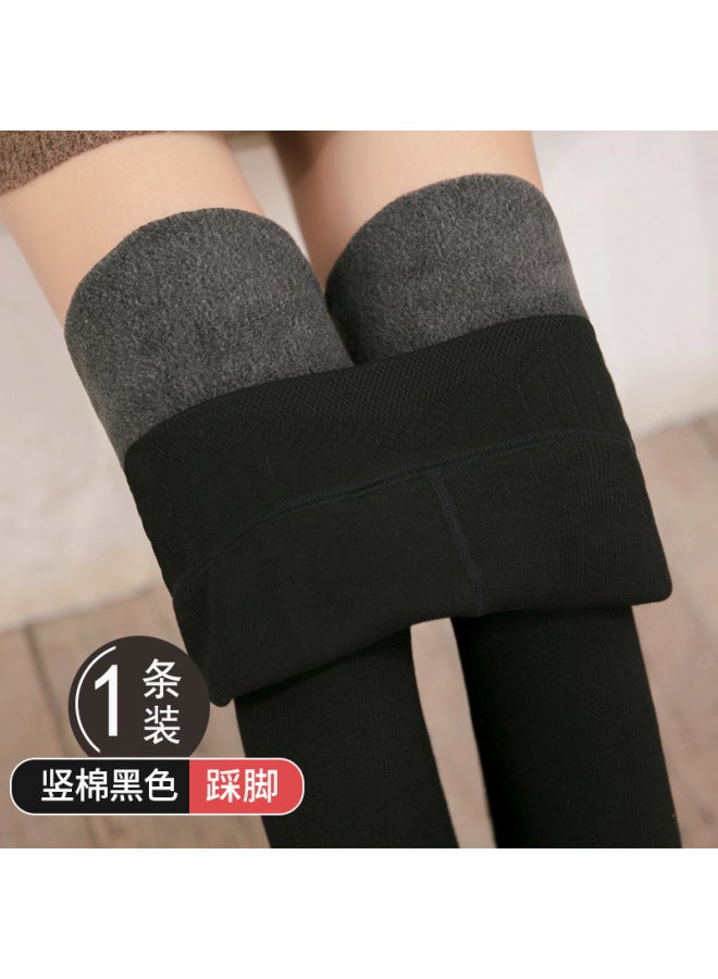 Grey Fleece-lined Leggings Women's Autumn And Winter Vertical Thread High Waist Slimming Warm Cotton Pants Thick Pantyhose
