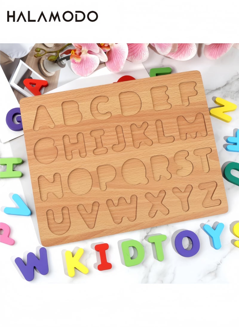 هالامودو ألعاب لوحية تعليمية للأطفال الصغار على شكل أبجدية خشبية لمرحلة ما قبل المدرسة، ألغاز أشكال الحروف الأبجدية، ألعاب تعليمية تعليمية للأطفال - Image 5
