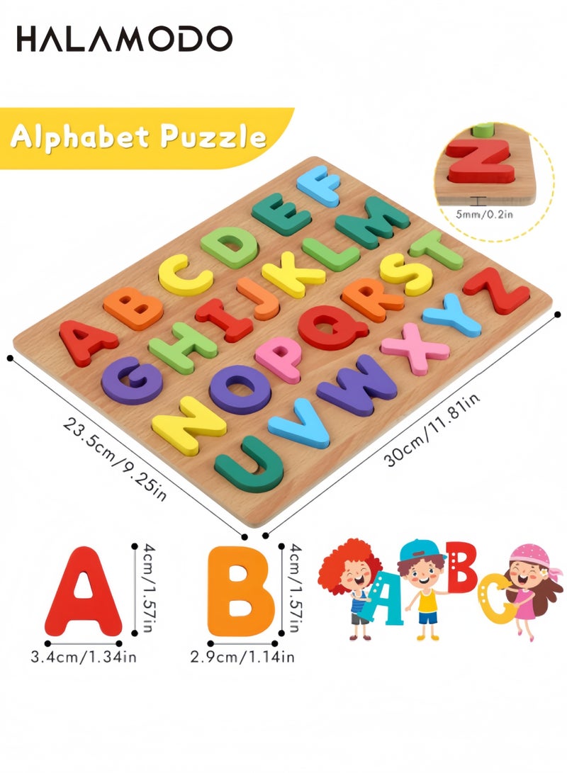 هالامودو ألعاب لوحية تعليمية للأطفال الصغار على شكل أبجدية خشبية لمرحلة ما قبل المدرسة، ألغاز أشكال الحروف الأبجدية، ألعاب تعليمية تعليمية للأطفال - Image 2