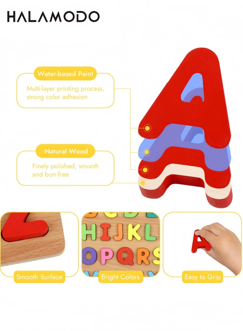 هالامودو ألعاب لوحية تعليمية للأطفال الصغار على شكل أبجدية خشبية لمرحلة ما قبل المدرسة، ألغاز أشكال الحروف الأبجدية، ألعاب تعليمية تعليمية للأطفال - Image 3