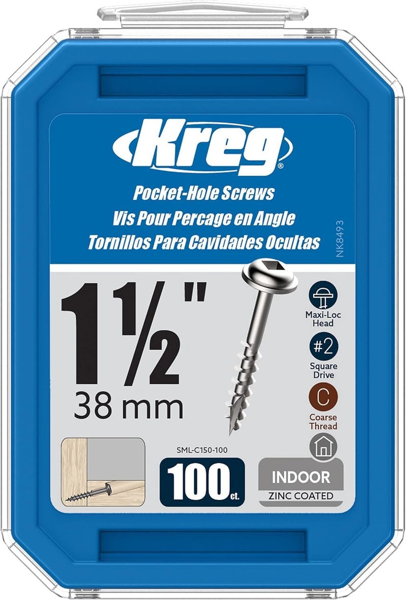Kreg SML-C150-100 Pocket Screws 1-1/2-Inch, 8 Coarse, Washer - Image 1