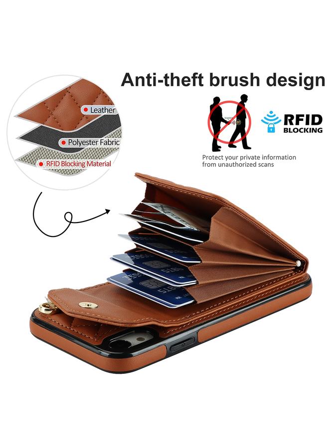 S-TOP Case For iPhone XR Rhombic Texture Card Bag Phone Case with Long Lanyard - Image 4