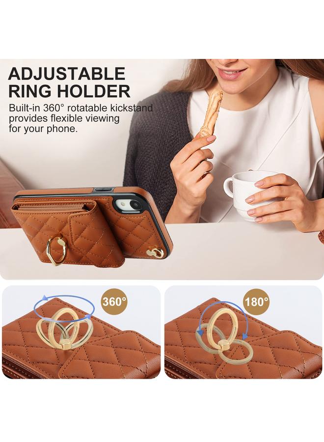 S-TOP Case For iPhone XR Rhombic Texture Card Bag Phone Case with Long Lanyard - Image 5