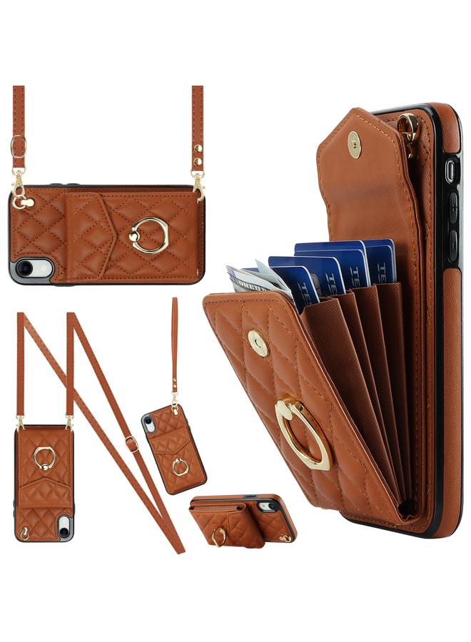 S-TOP Case For iPhone XR Rhombic Texture Card Bag Phone Case with Long Lanyard - Image 1